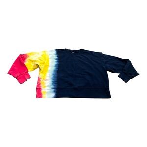 Velvet By Graham & Spencer Navy Tie Dye Cotton Crop Sweatshirt, Size Medium